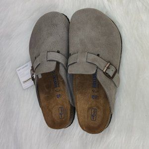 Birkenstock Boston Clogs Suede Leather Taupe
